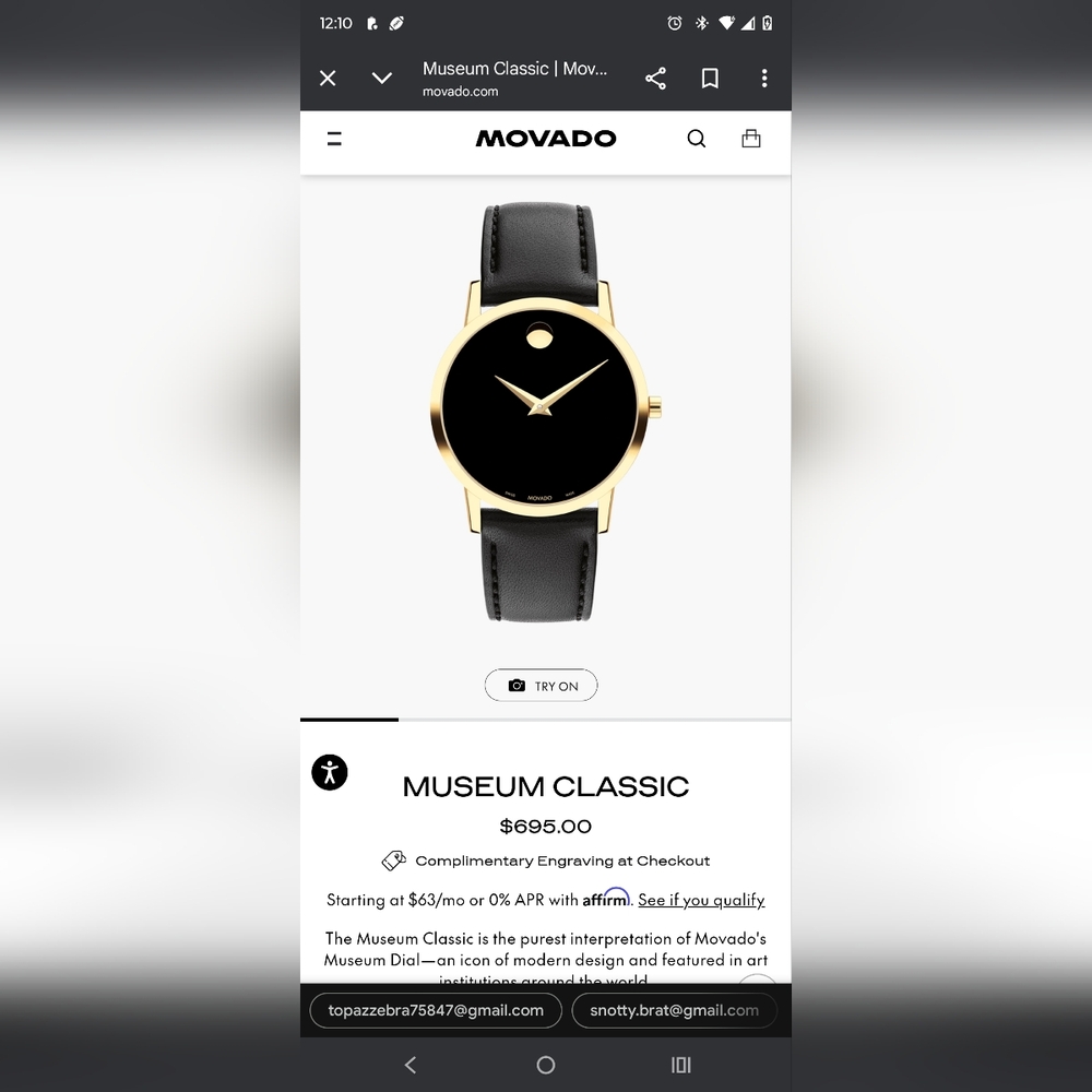 Vintage Movado Museum Classic Black and Gold Women's Watch - Picture 2 of 16